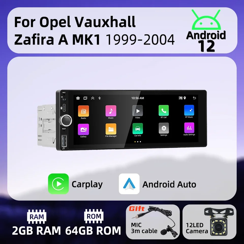 1 DIN CarPlay Android Auto Radio Android Car Multimedia pre Opel Vauxhall Zafira A MK1 1999-2004 6.86 