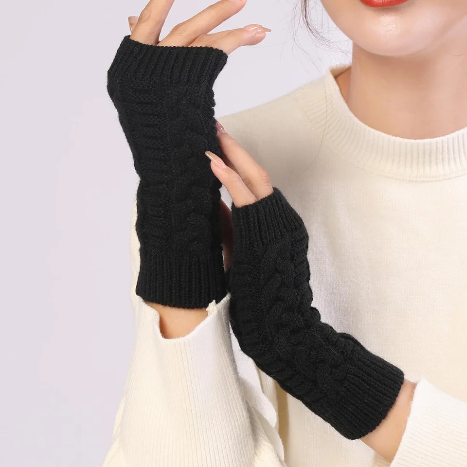 1 dvojica cyklistických krátkych vyprážaných cestov zvraty módne rukavice na jeseň a zimné mužské a dámske pletacie vlna Warm Half Finger Ope