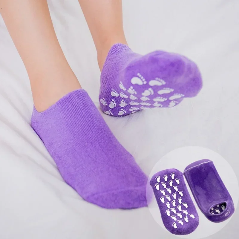 1 Dvojica opakovane použiteľná kúpeľná gélová ponožky zvlhčujúce bielenie Exfoliating zamat Smooth Beauty Foot Care