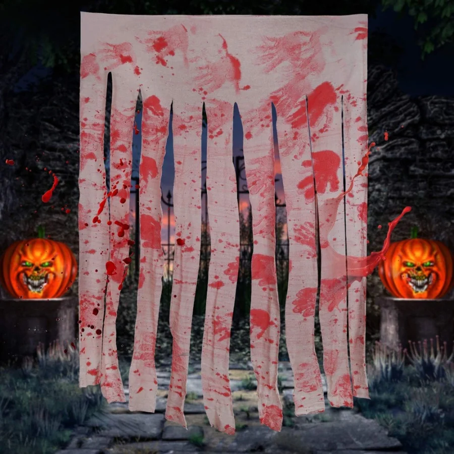 1 Halloween Blood Blood Handprint Dvere Curtain Party Funny Simulation farbenie krvi gázová ozdoba Haunted House Decotion Ress Dvery Curtain