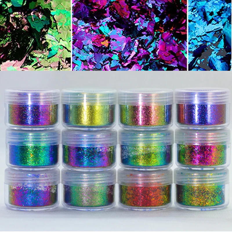 1 JAR AURORA Chrome Eyeshadow/Nail Art Flakes Multi Chrome Chameleon Peacock Galaxy Chrome vločky nechtového zrkadla práškový pigment