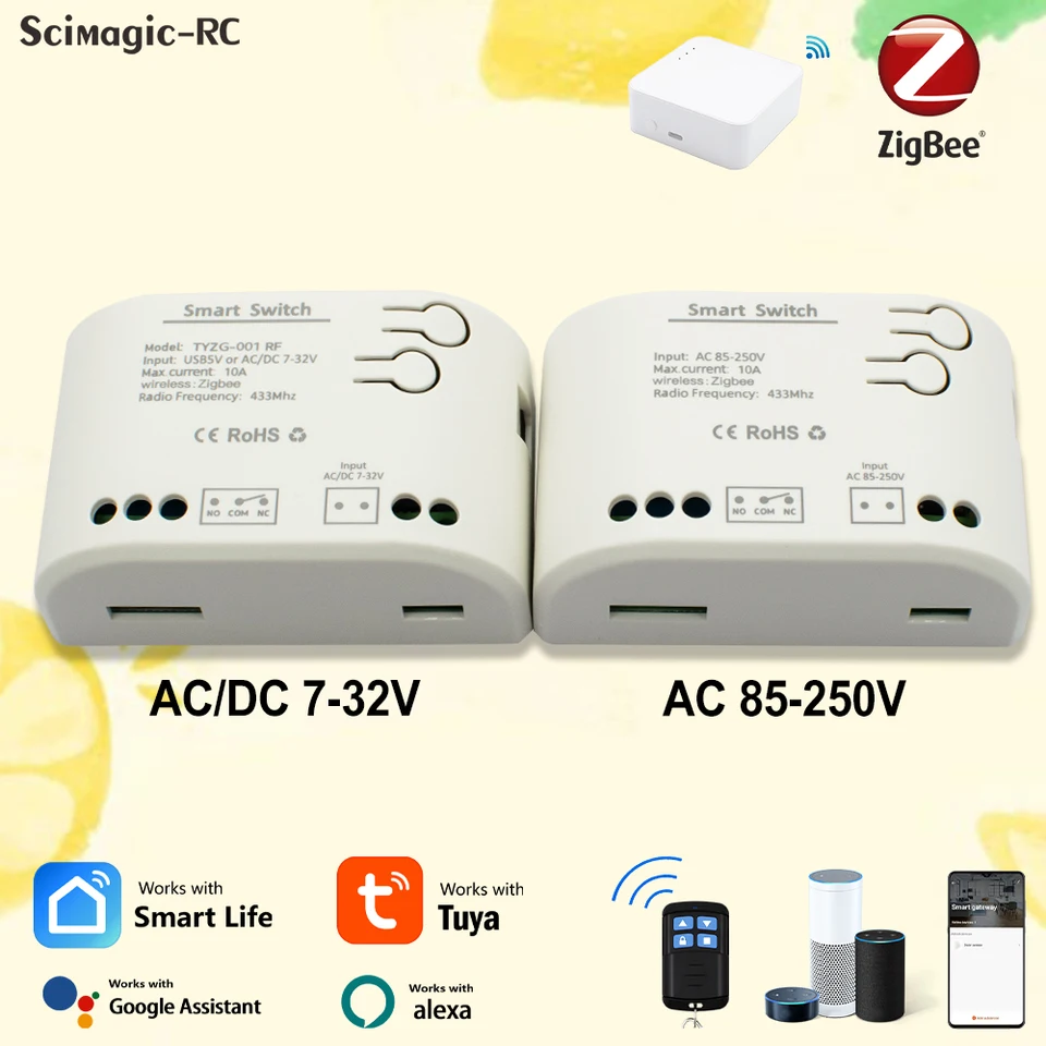 1 kanál TUYA ZIGBEE 3.0 WIFI SMART RELE AC/DC 7-32V 85-250V 433 MHz Modul prepínača diaľkového ovládača Práca s Alexa Google Home Domov