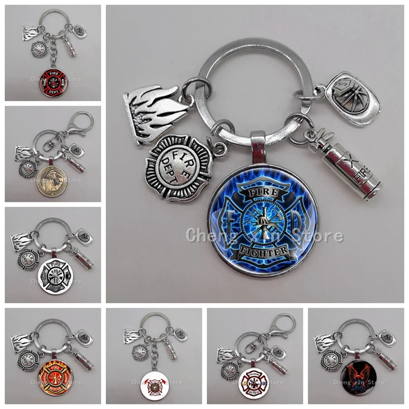1 Kreatívny sklenený kovový hasič hasičský kľúče Hasičské hasiace prístroje Kľúčenka Kľúčenka Kľúčenka Hasičský poplach odznak Keychain Hero Darček