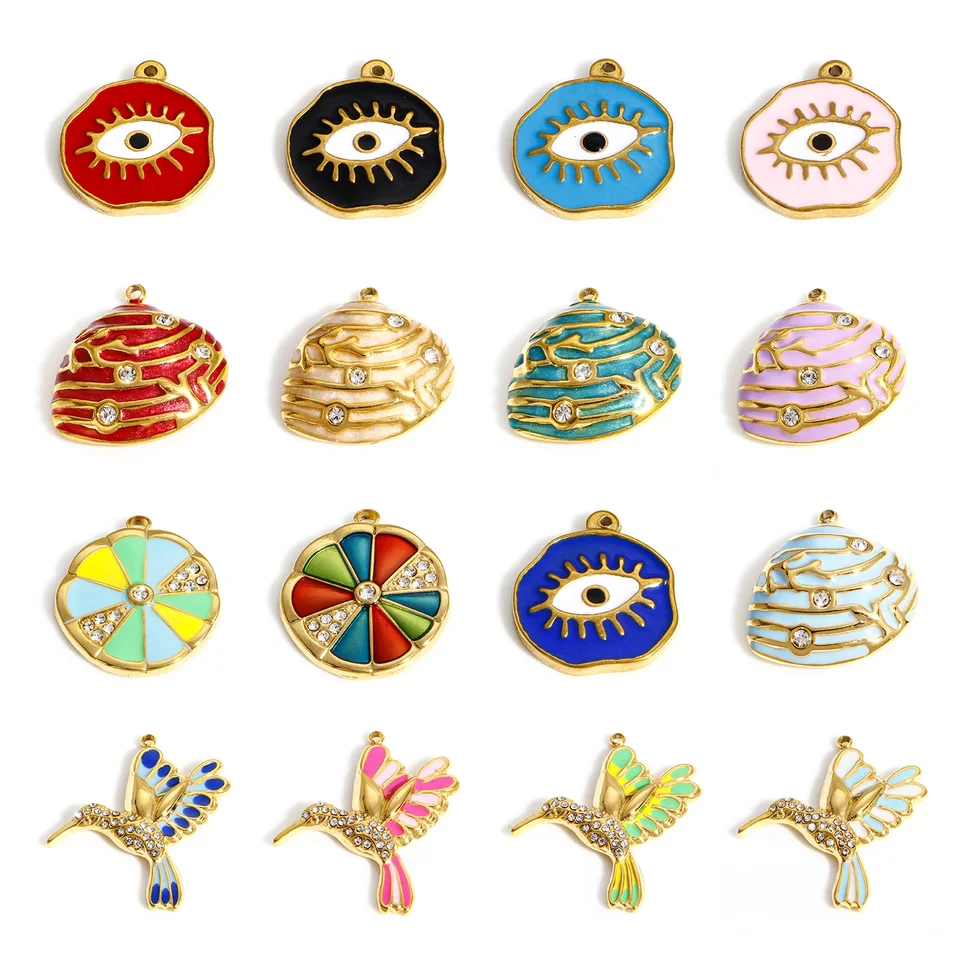 1 ks 304 Nerezová oceľ Husmingbird Evil Eye Kúzla pre šperky výroba zlatej farby sklovina Smello