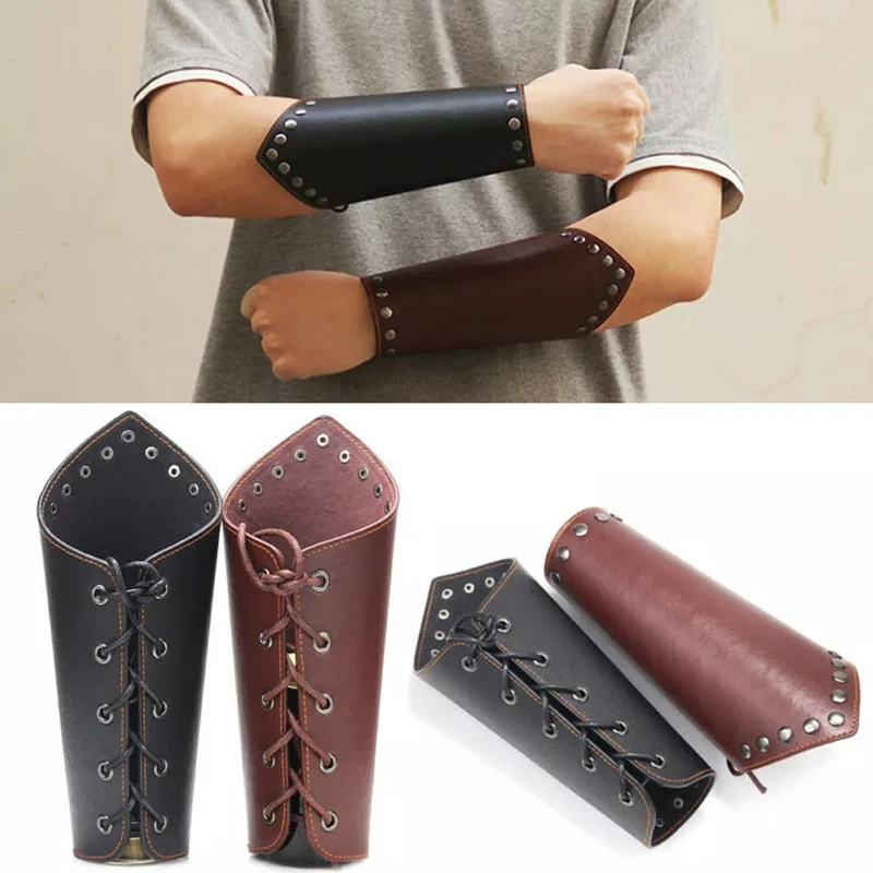 1 ks Cosplay rekvizity faux kožené kožené bracer šnurované šnurovanie Arm Armor strun parná punkpunk vinobranie stredoveké rukavica náramok náramku náramku