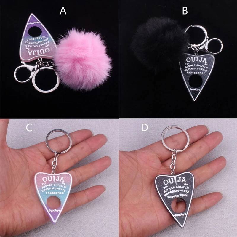 1 ks Dámske kľúče pre viacfarebnú plochu živice Ouija Planchette Charms Gradient Board Keychain s plyšovým punkovým punkovým doskou remeslo