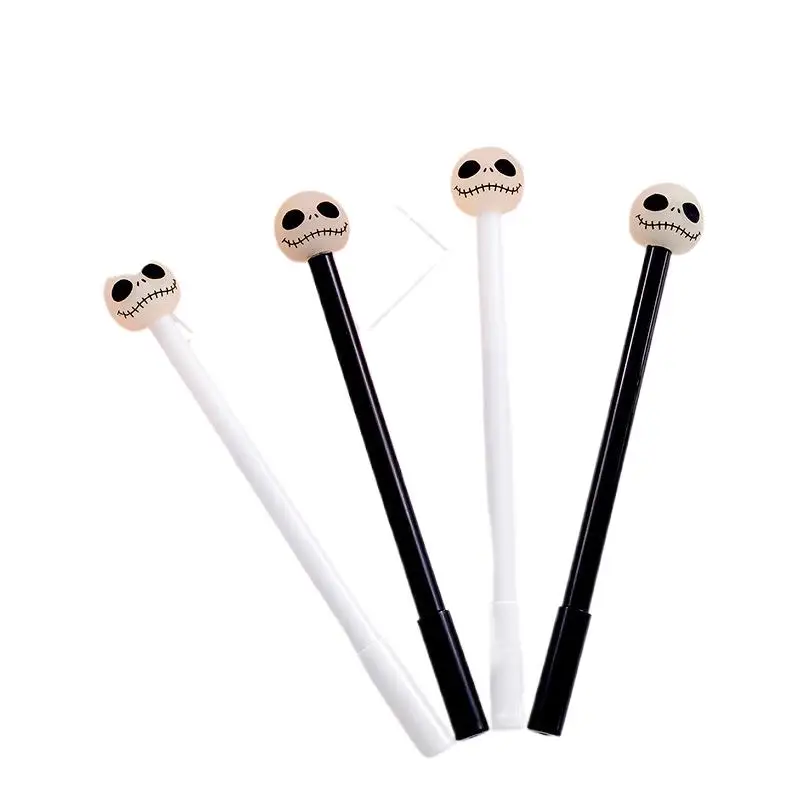 1 ks Halloweenské perá, lebky hlavy tvaru gélové perá, 0,5 mm hromadné čierne rollerballové pero pre Halloween Party Supplies Office Kancelárske potreby