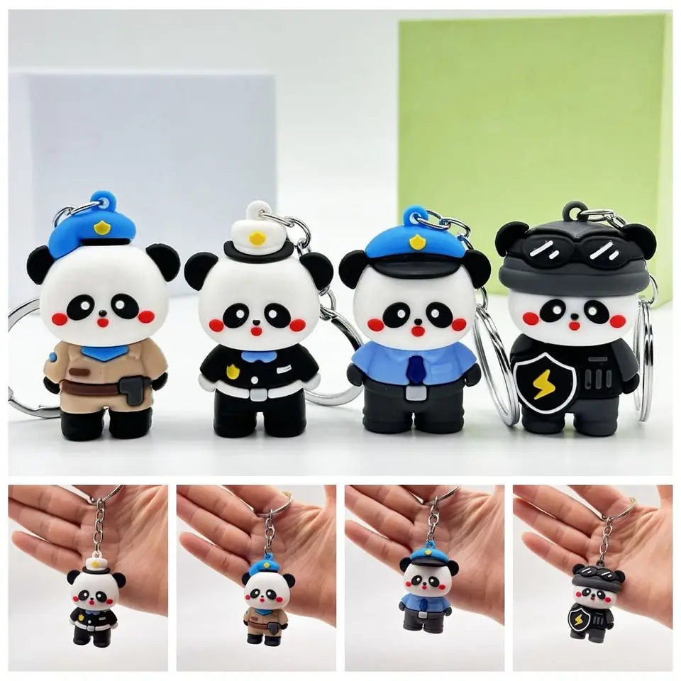 1 ks kreatívne Panda Police Keychain Jednoduchý roztomilý vrecko na zviera
