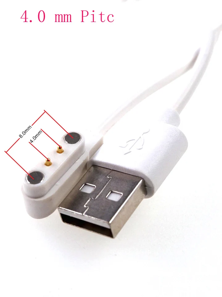 1 ks nabíjací kábel Magnetický POGO PIN CONGEKTOR 2 PIN 4,0 mm Pitt Adapter USB KONEKTOR MÁSKO 60 cm
