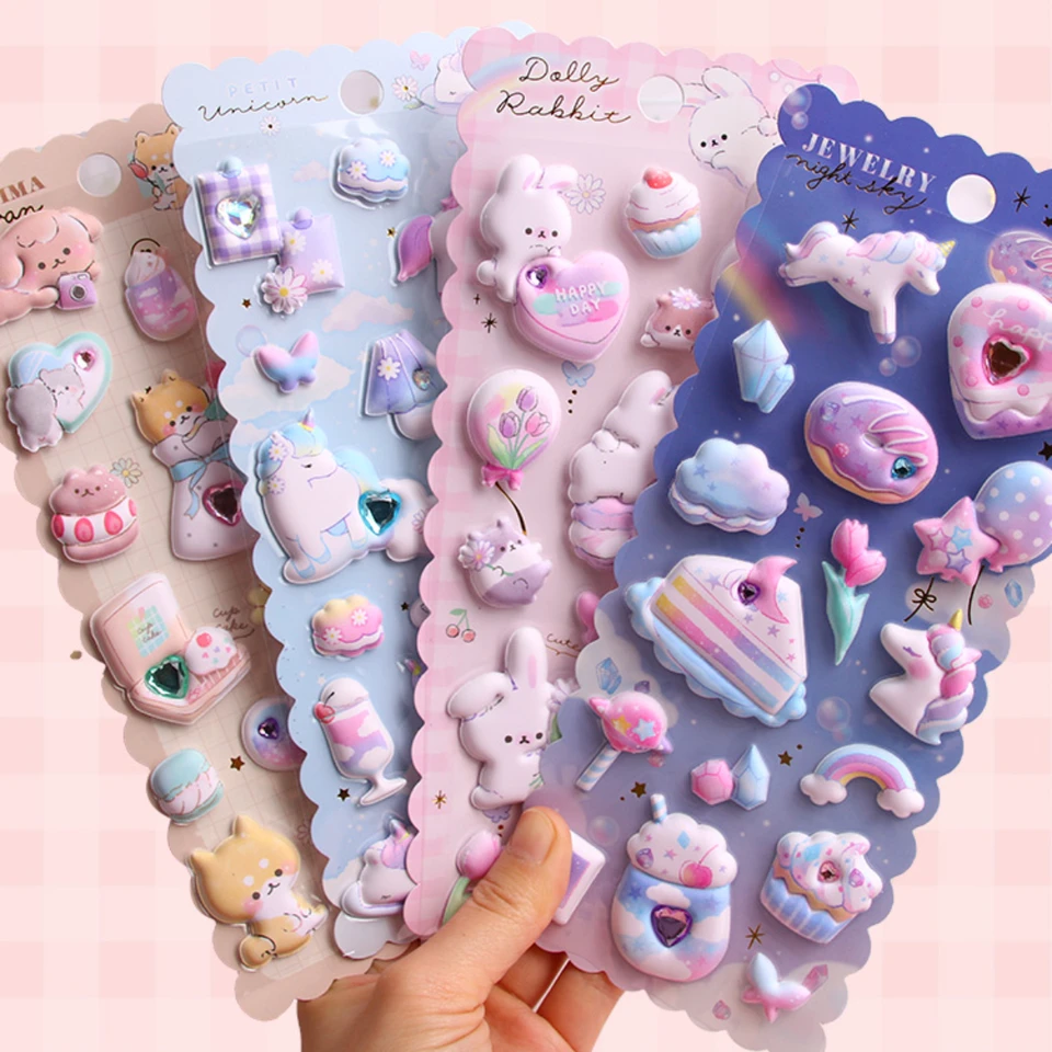 1 ks náhodné kawaii karikatúry zvierat Crystal Dekoratívne 3D nafúknuté nálepky roztomilé papiernictvo DIY Scrapbooking Nálepka