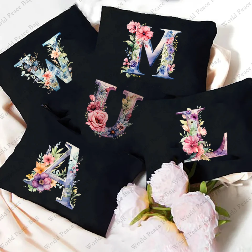 1 ks počiatočný list s taškou Letter Letter pre ženy Počiatočná kozmetická taška AZ Personalizovaná taška na make -up, cestovná taška, počiatočná kozmetika