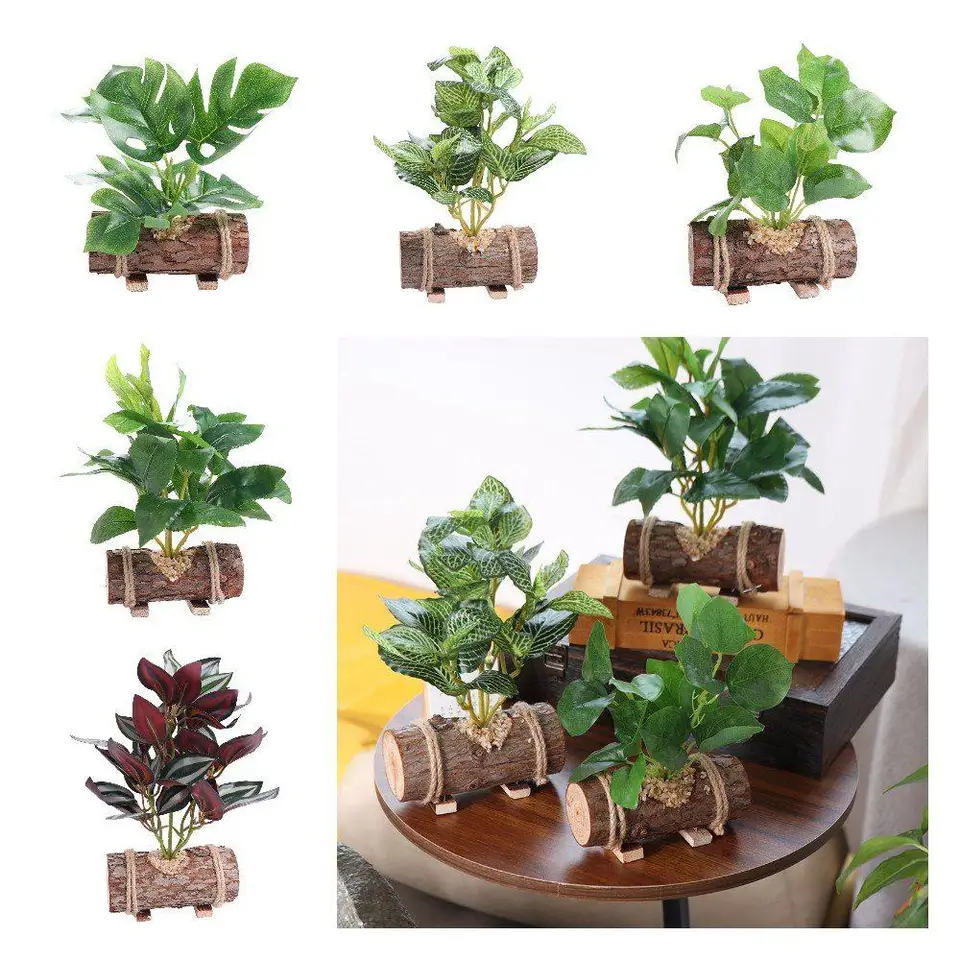 1 ks Realistické umelé rastliny bonsai kreatívne zelené rastliny dekorácia jednoduchý ručne vyrobený hodvábny list obrazovky