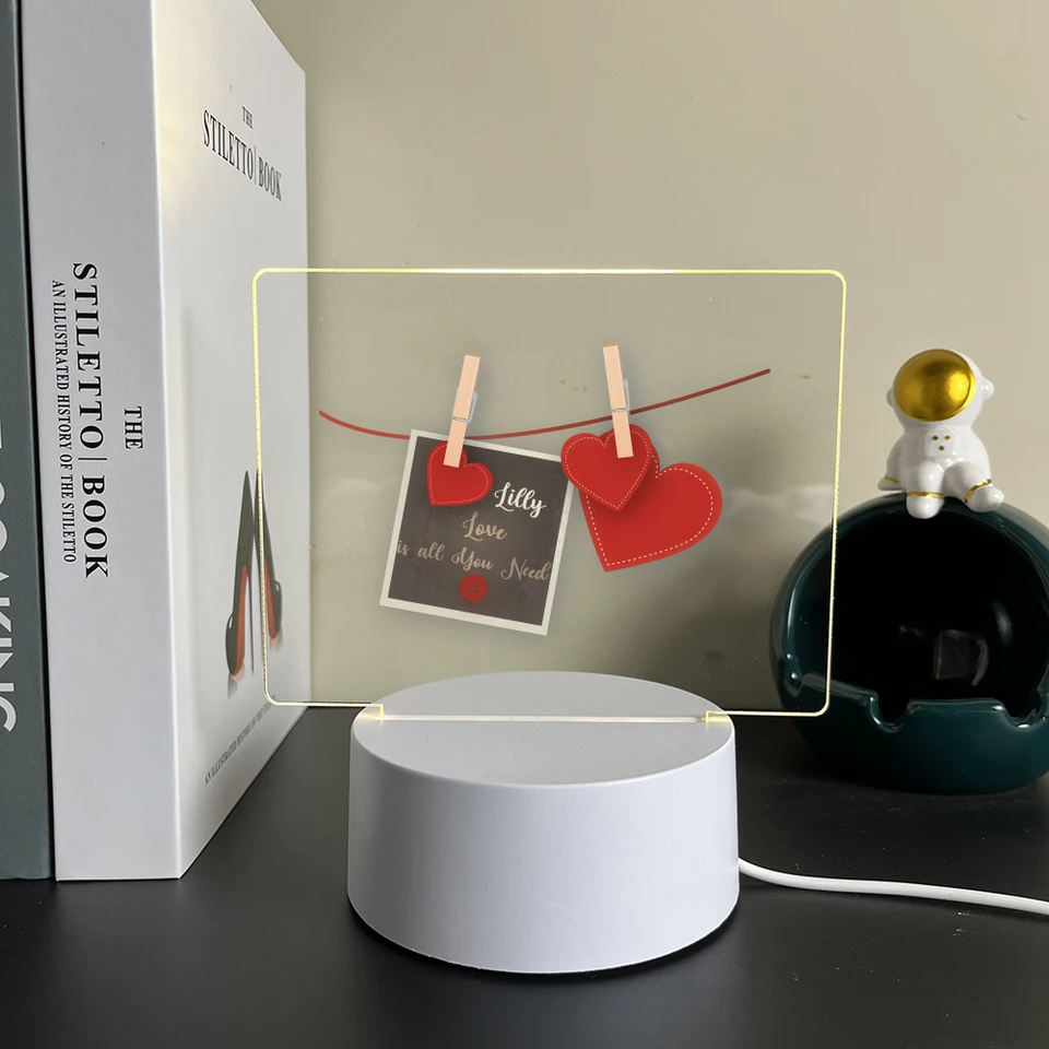 1 ks romantický láska UV tlač Prispôsobené meno 3d dotyk LED nočné svetlo 3D ilúzia akrylová LED LED spálňa dekorácie Darček