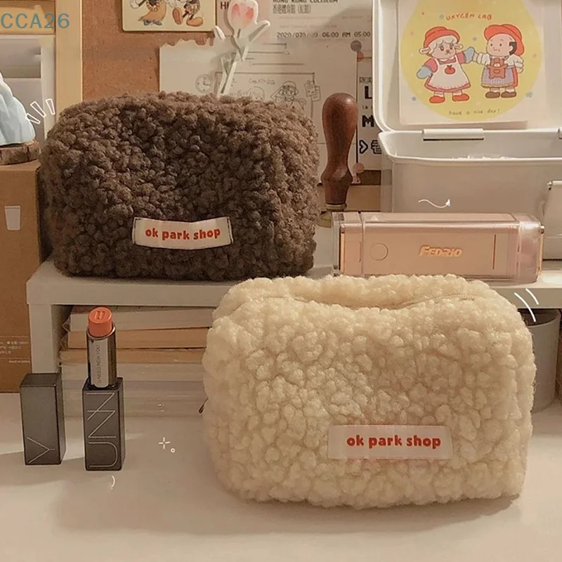 1 ks roztomilý plyšový ceruzka taška zelená ceruzka Pase Jednoduché úložné taška Kawaii Stationaly Student School School Office Supplies
