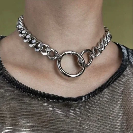 1 ks Trendy okrúhle geometrické duté punk osobnosť strieborná farba ťažký reťazec Náhrdelník Ženy Party Denné darčekové šperky