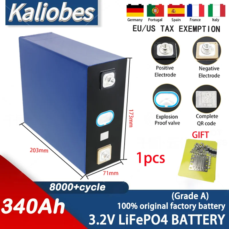 1 kus 3,2V 340AH A na úrovni LIFEPO4 batérie DIY 12V 24V 48V RV RV Solárna energia Golfový košík batéria EÚ/US CLACE-FROUND