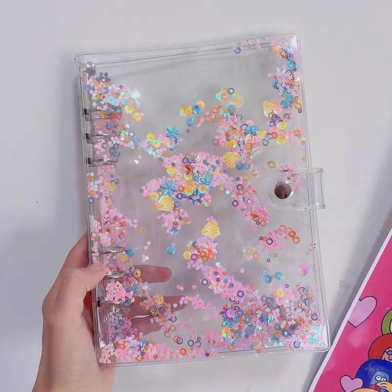 1 kus A5 A6 Loose Leaf Binder Transparentné notebook kryt trblietky Flitre Študent 6 Rings File Zložka Plánovač Simple Diary Shell