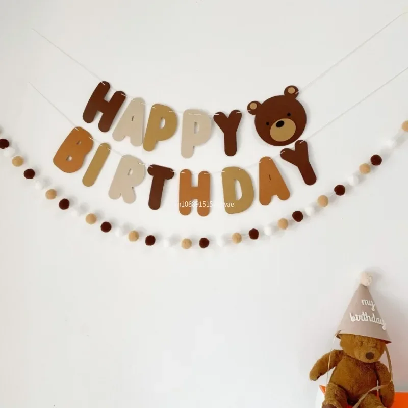 1 kus hnedého medveďa k narodeninám Letter Pull Flag Party Dekorácie Banner Rozloženie detskej sprchy dekorácie dekorácie cumpleaños