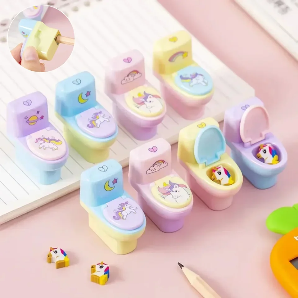 1 kus kancelárskych potrubí orezávača tvorivej toalety Karikatúra Unicorn School Supplies Darčekové doplnky s gumou