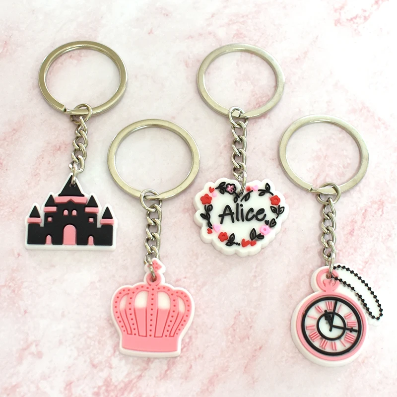 1 kus karikatúry gumové kľúče mačka Cat Catle Pink ríši divov kľúča kľúča s kľúče prívesok Key Ring Pendant Detská párty darček
