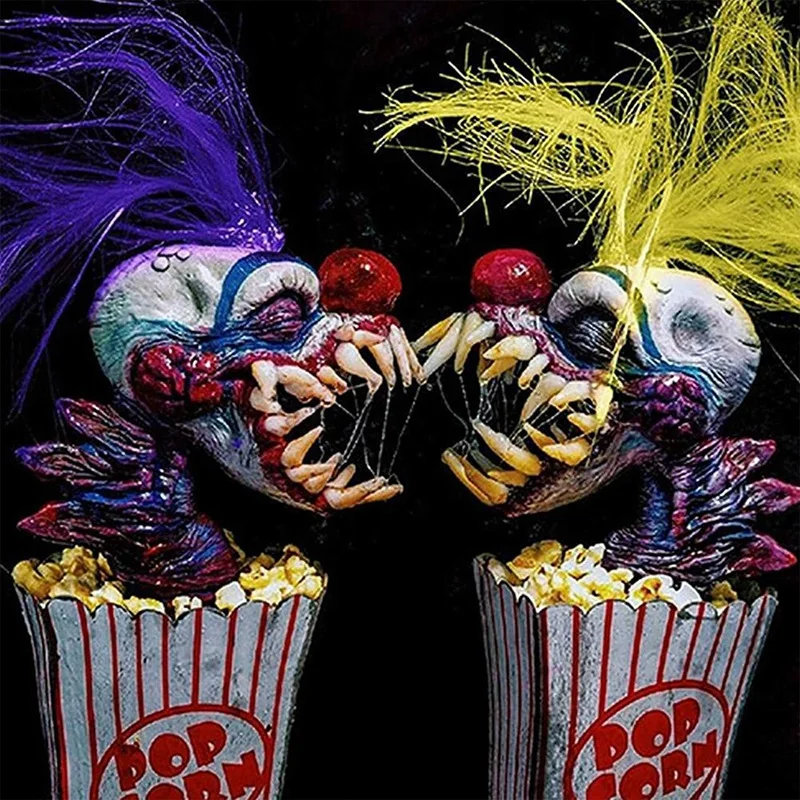 1 kus klaunovej sochy popcorn klaun strašidelný klaun hlava socha živice remeselné klaun z vesmíru