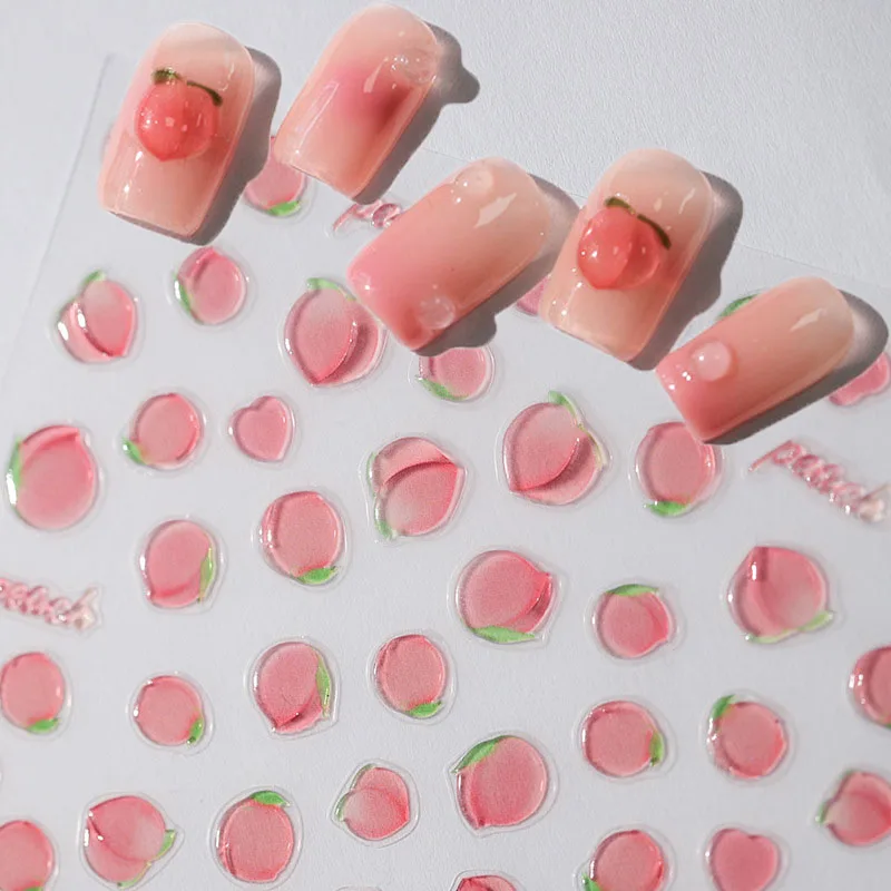 1 kus roztomilým ružovým priesvitným broskyňovým želé želé 5D kawaii mäkké eletové slepé nálepky na nechty roztomilé ovocné nálepky na nechty
