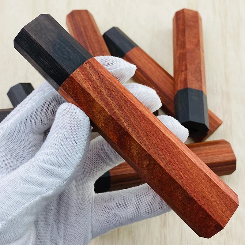 1 kus červené santalové drevo + eben osemhranná rukoväť noža pre DIY polotovary