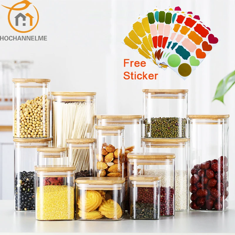 1 kus štvorcového zapečatené sklenené nádoby pre korenie kuchyňa Storage Storage Storage Can Mason Jar s nádobou na jedlo veka