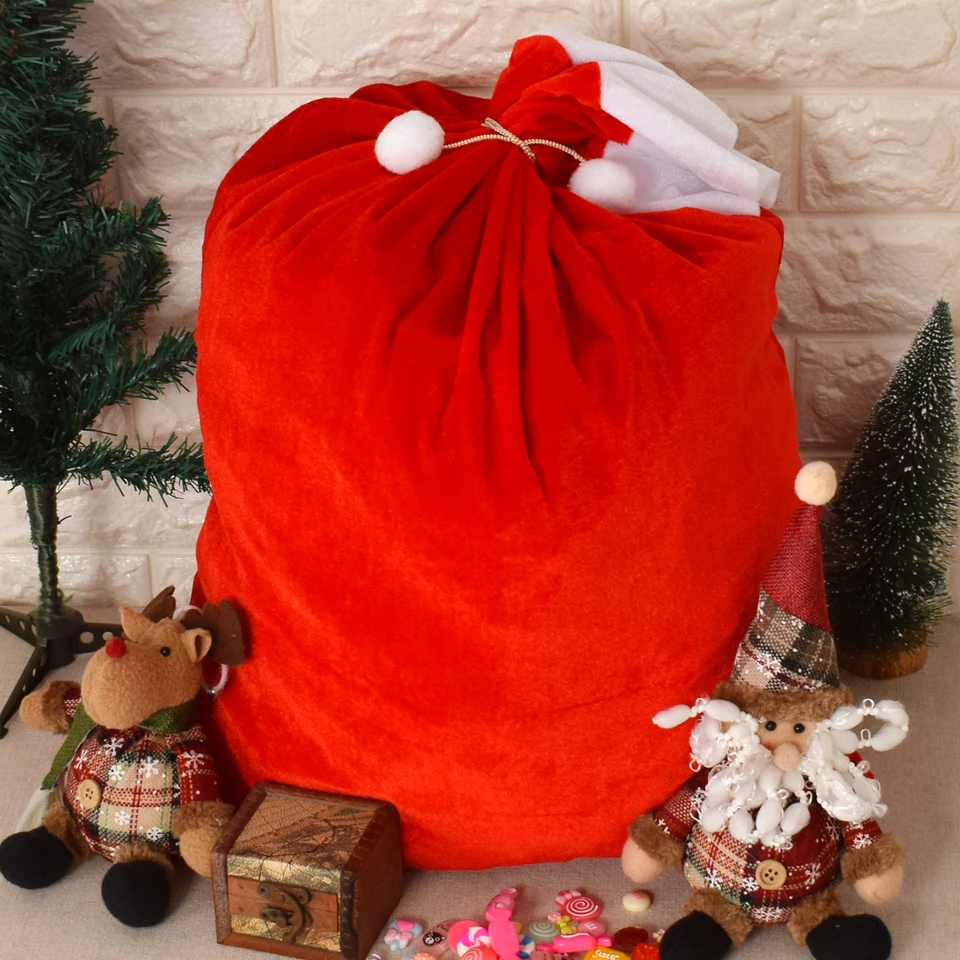 1 kusy vianočné vrecia Red Velvet Santa Claus tašky s večierkom veľkých vianočných Santa
