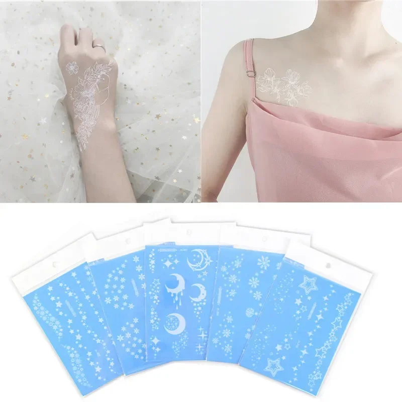 1 list biely kreatívny falošný dočasný tetovanie snehovej vločky Štart Moon Moonfly Body Art Art Arm Face Tattoo make -up nálepka Ženy