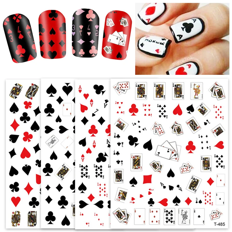 1 list poker módne priľnavé nálepky nálepky na hracie karty Dizajnové tipy manikúry pre dekoráciu na nechty