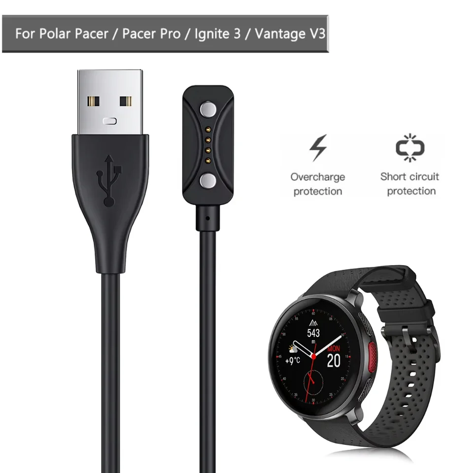 1 m magnetické USB nabíjacie nabíjačku Adaptér Adaptér Výmena vodiča napájania 5V 1A pre Polar Pacer/Pacer Pro/Ignite 3/Vantage V3