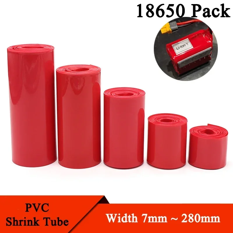 1 meter Červená 18650 lipo batéria PVC Teplo zmrštička trubice 7 mm ~ 280 mm šírka Izolovaný filmový zábal