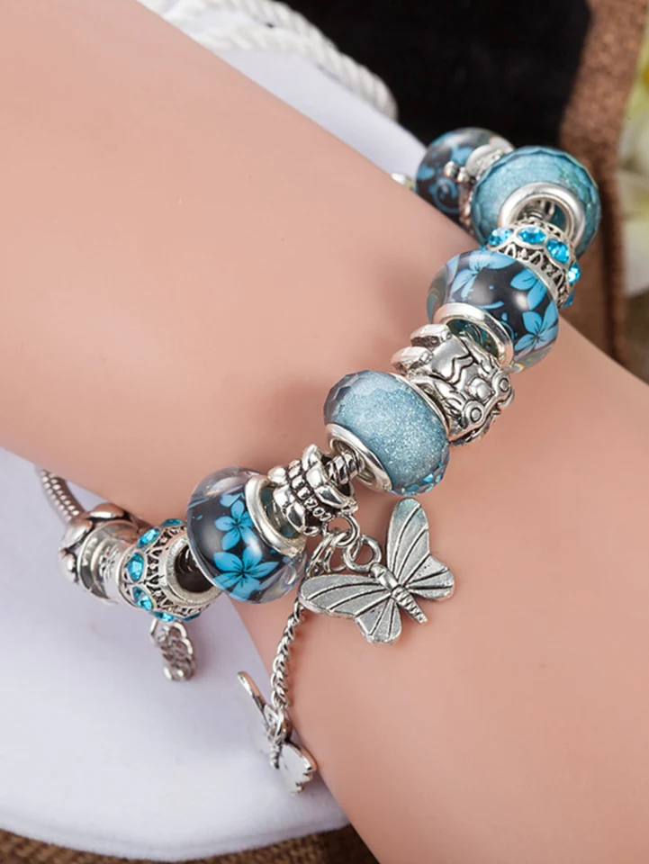 1 módny DIY Crystal Bead Butterfly prívesok pre dámsky náramok