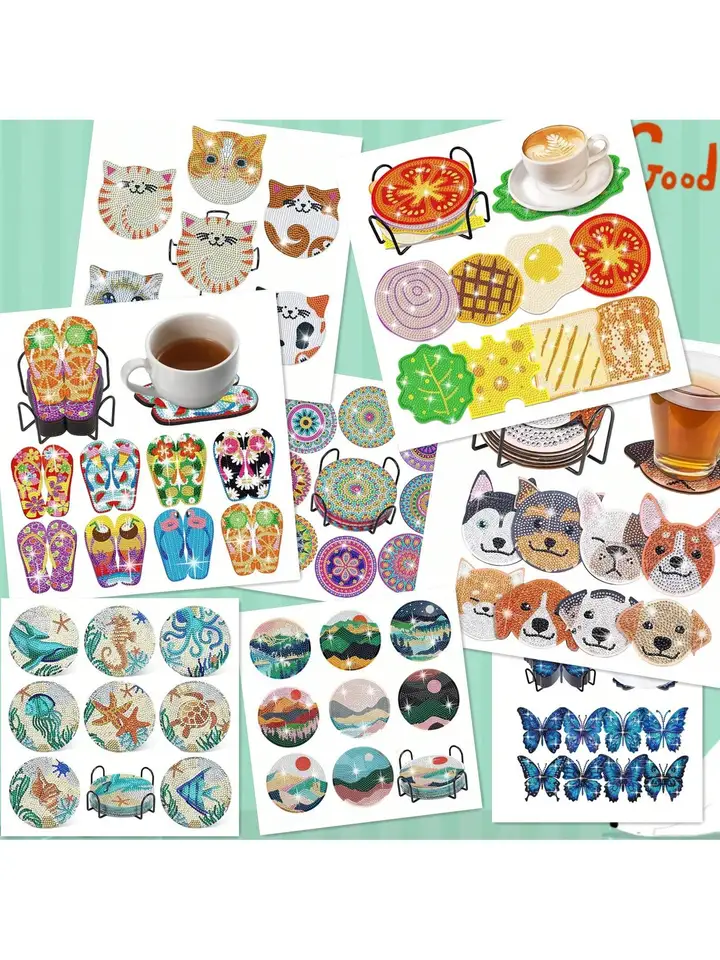 1 Nastavená diamantová maľba Coasters Coasters Diamond Art Mandala krajina sendvič sendvič psie psie motýľ pre mačku oceán zvierat