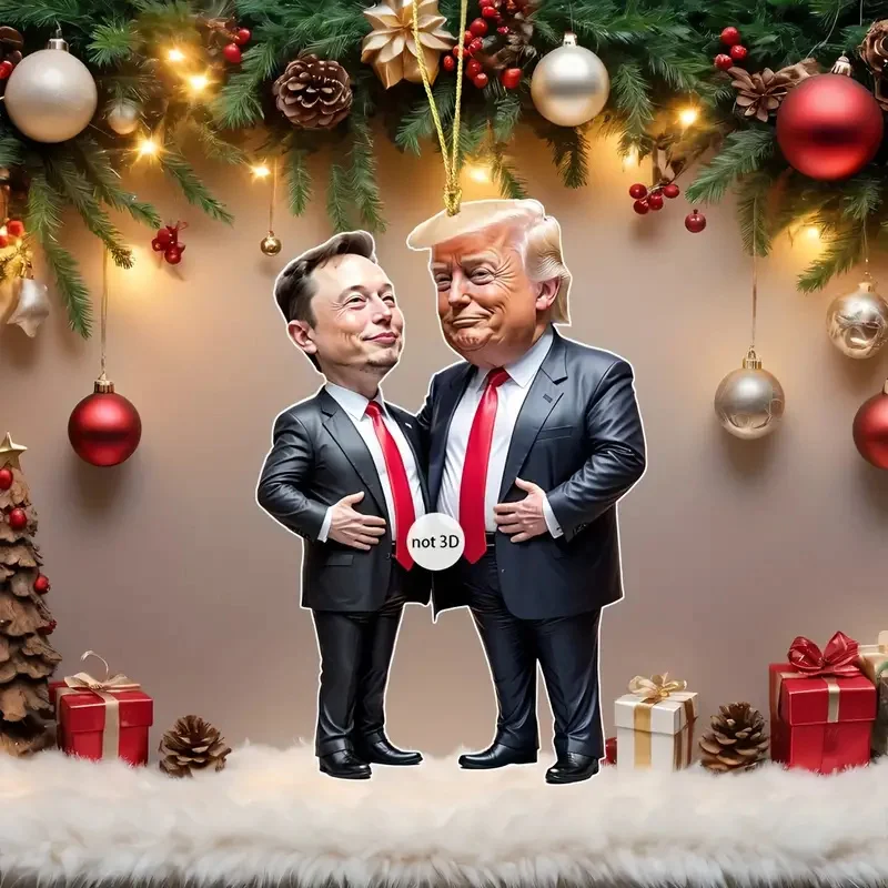1 nastavený klasický štýl Trump v štýle akrylové vianočné ozdoby žiariace auto a vianočný stromček Dec Zaujímavý prívesok na karikatúru