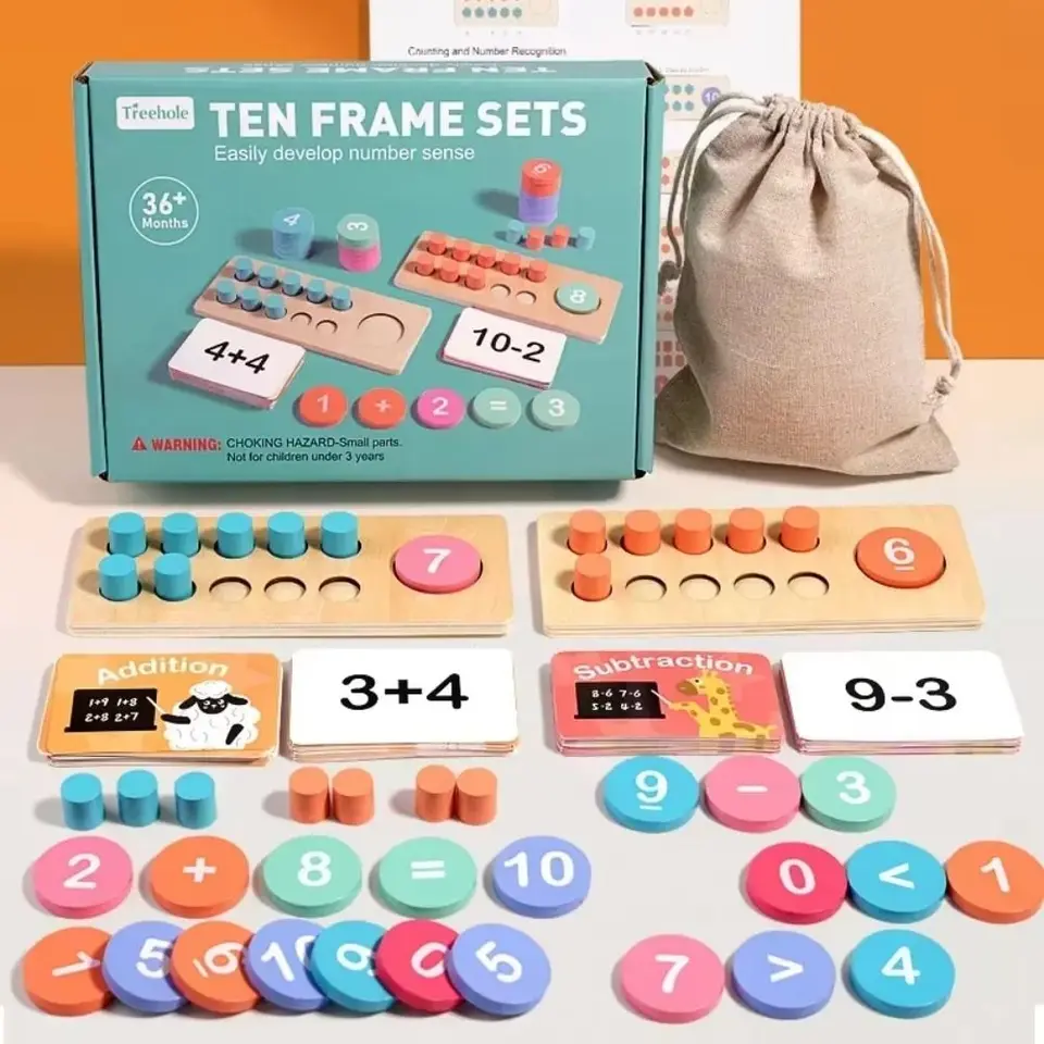 1 Nastavte desať snímok detí aritmetické hračky logické myslenie Drevené deti matematické modulárne hračky kognitívne pridávanie detí Montessori Games