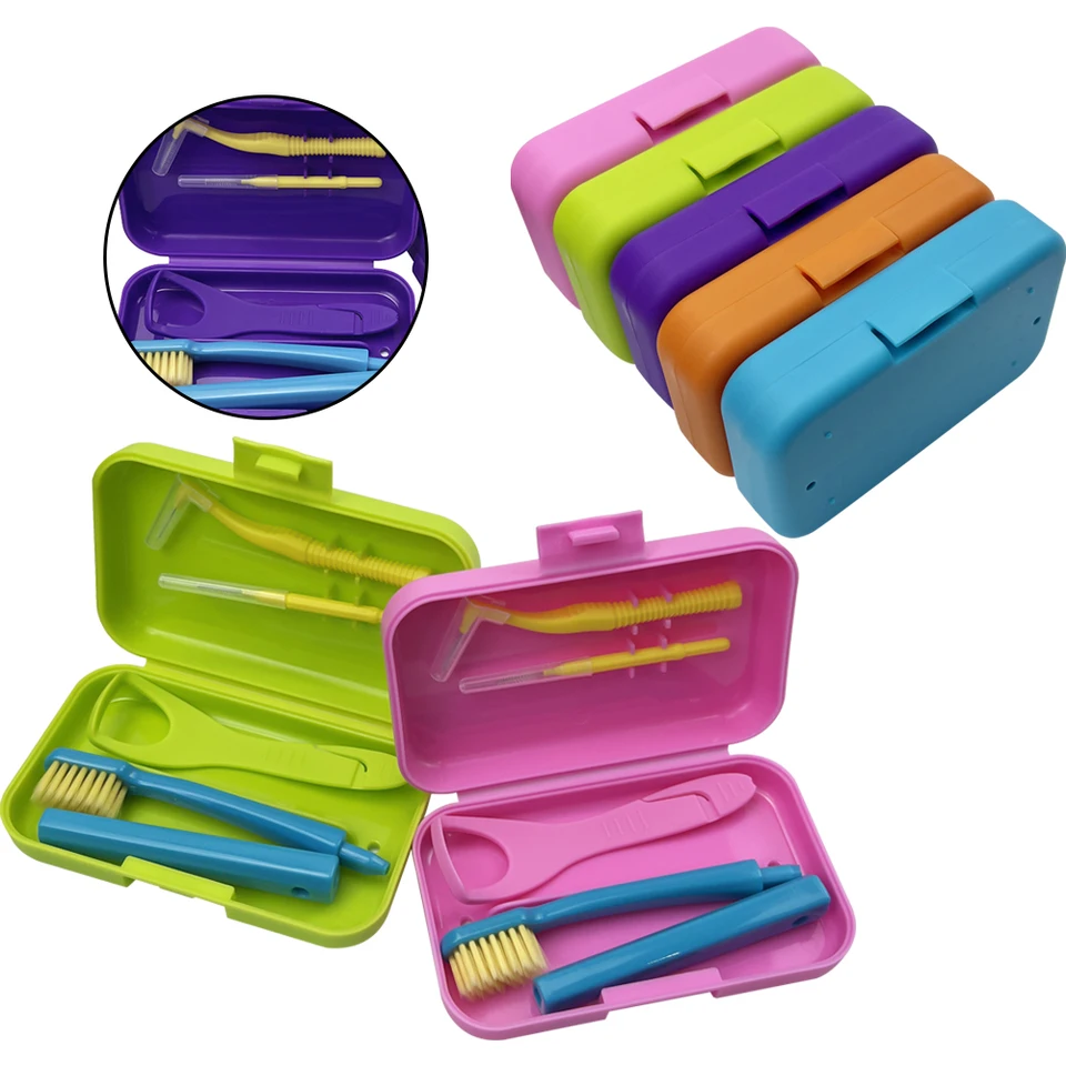 1 Nastavte prenosné cestovné čistenie SET Storage Box Ochranné odnímateľné zubné kefky Interdentá kefka Scrapper Storage Puzdro