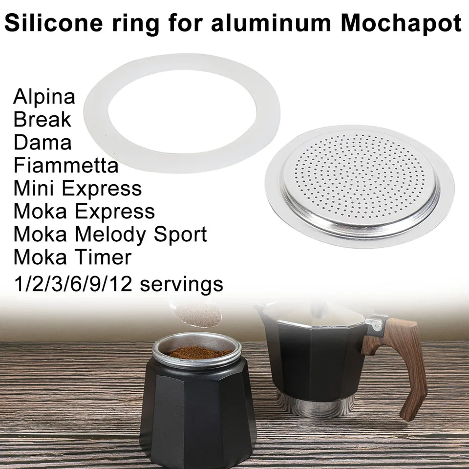 1 nastavte tesnenie tesnenia gumy s filtrom Espresso Net Adsent Adsessory for Moka Stove hrnca horný silikónový gumový tesniaci krúžok