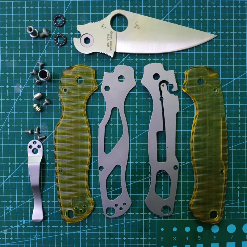 1 Nastavte šupiny ručičky na náhradu DIY + čepeľ 14C28N pre Spyderco C81 Modify Accessories