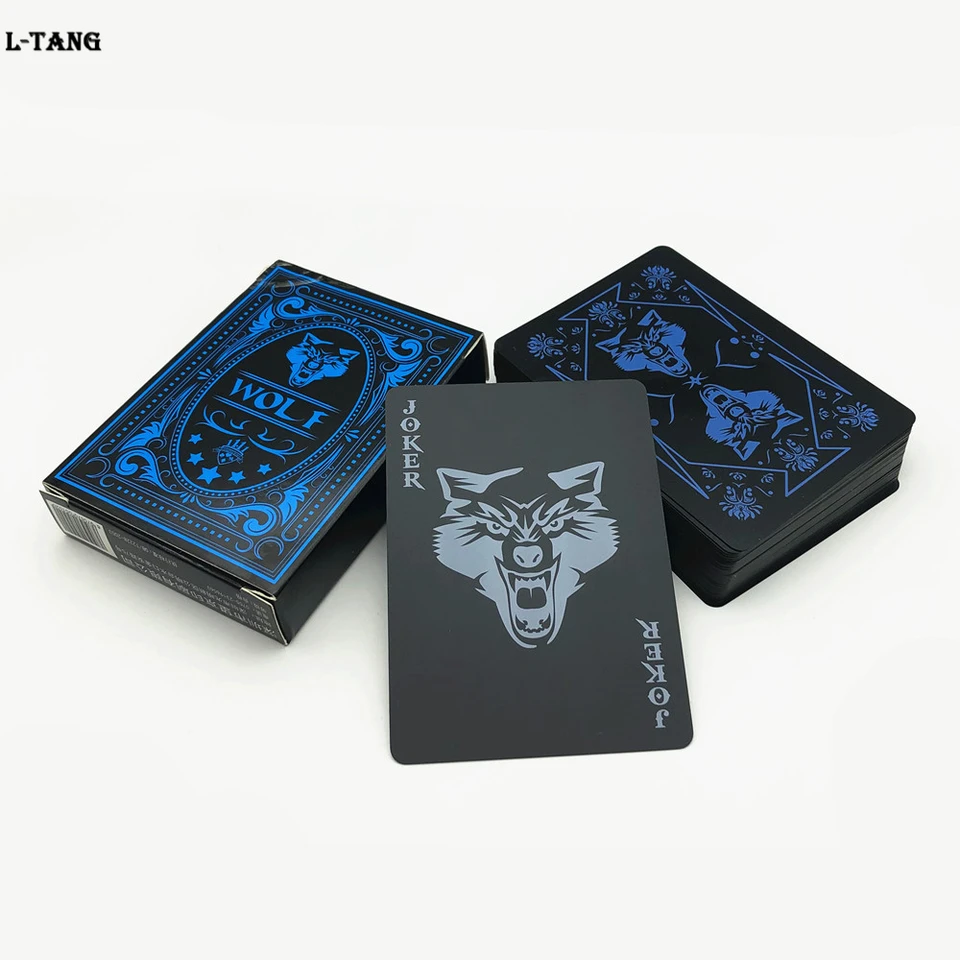1 paluby plastových hracích kariet čierne vodotesné pokerové karty súpravy Wolf Classic Poker Creative Gift Home Game L502