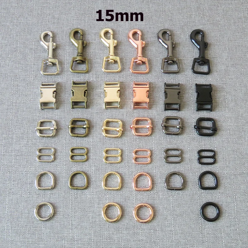 1 Pcs 15mm Nickle Metal DO Ring Belt Straps Slider Side Release Buckle Spring Snap Hook For Dog Collar Leash Harness Accessory