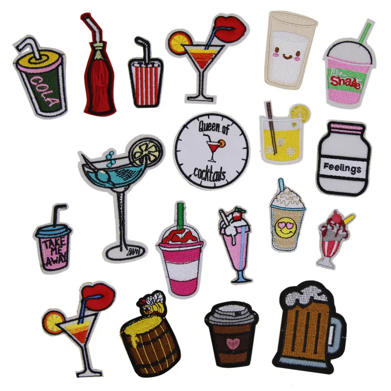 1 počítače Pop Cola Cocktail Drink Drink Mlieko vyšívaný záplat motív karikatúra Aplikácia výšivka Patch DIY príslušenstvo Doprava zdarma