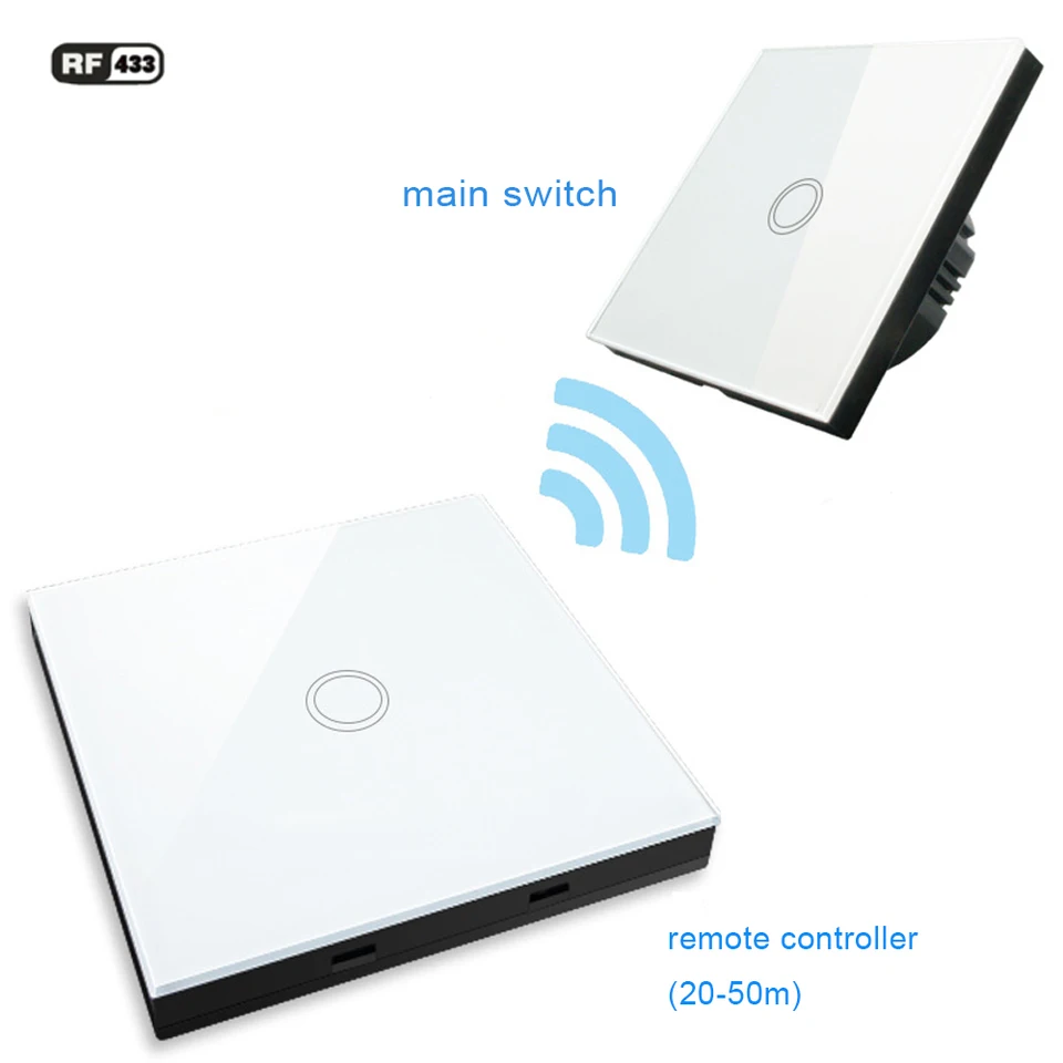 1 prepínač Gang Touch RF433 Spínač svetla steny a bezdrôtový diaľkový ovládač RF433 433MHz AC 110V-240V EÚ Standard