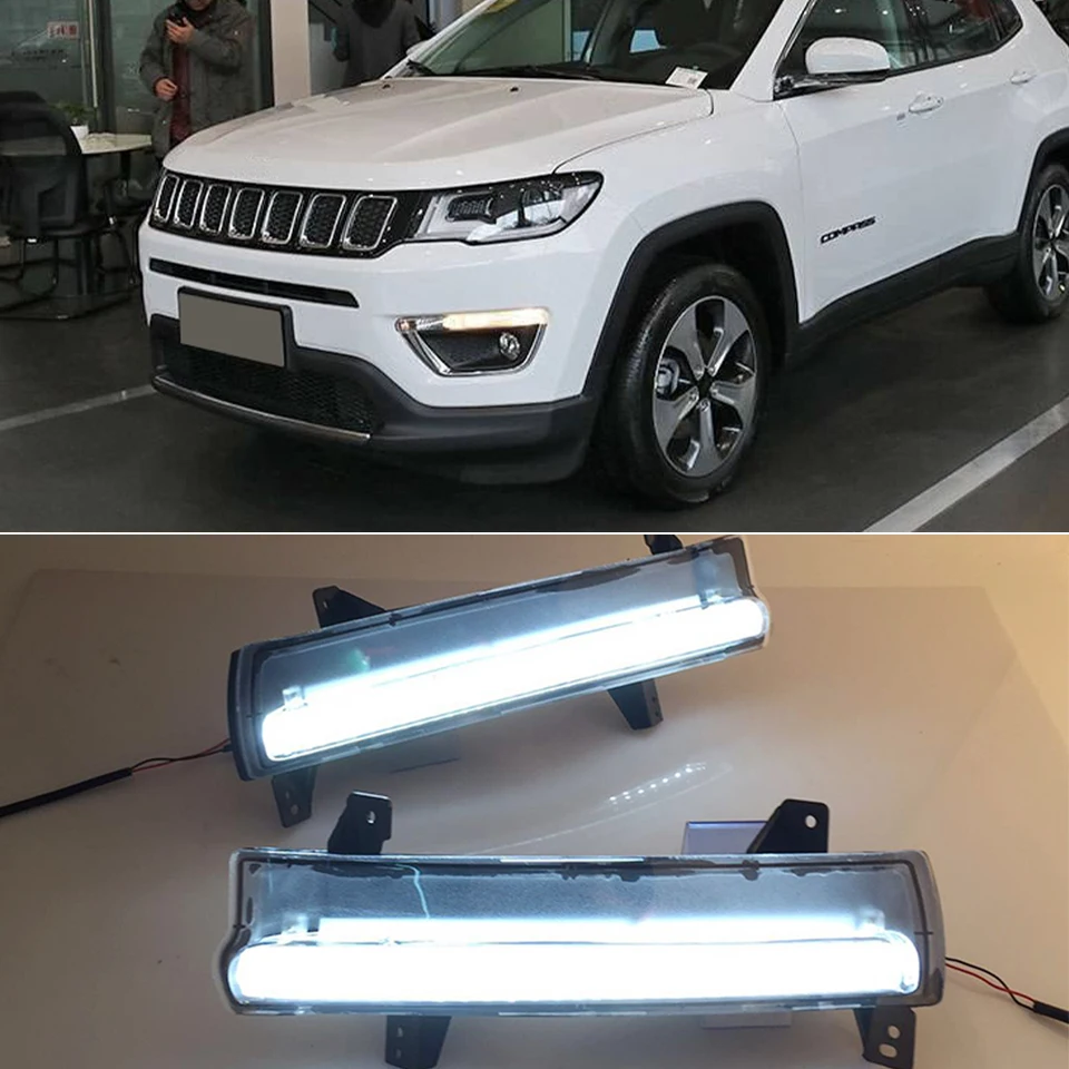 1 pár 12V LED auto DRL pre Jeep Compass 2017 2018 2019 2020 Denná svetlo hmlová lampa s žltým zákrutom svetla