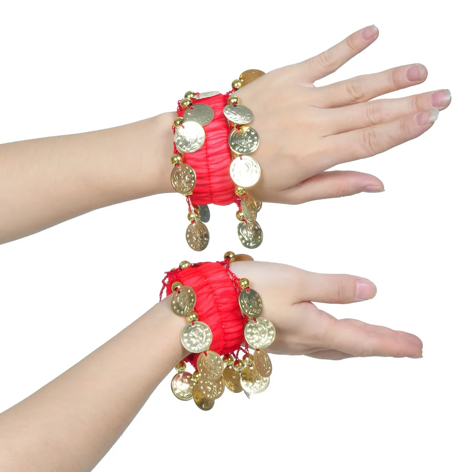 1 pár Belly Dance Wrist Ankle Cuffs náramky šifónové zlaté mince brušné tanečné kostýmy doplnok Valentín Darčekové šperky