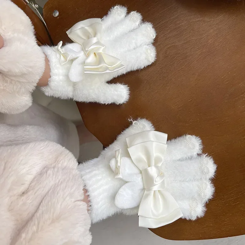 1 pár elegantná sladká princezná rukavice pre deti dievča Black White Bow Rabbit Ear Deti Ruka