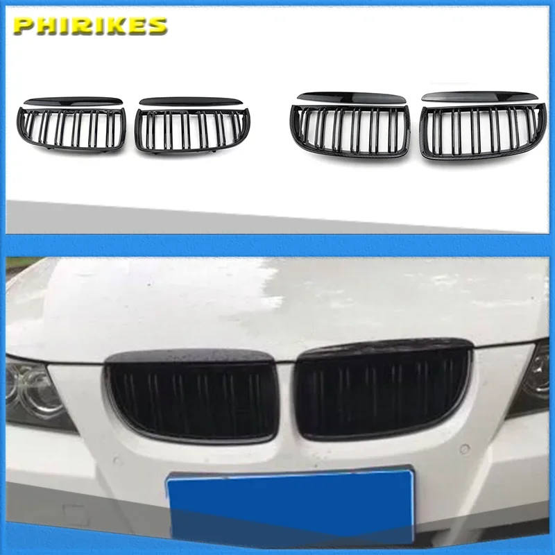 1 pár lesku Matt Black M Farba 2 Line predná obličková mriežka Grill Double Slat pre BMW E90 E91 3 Series 320I 325I 328i 2005-2008