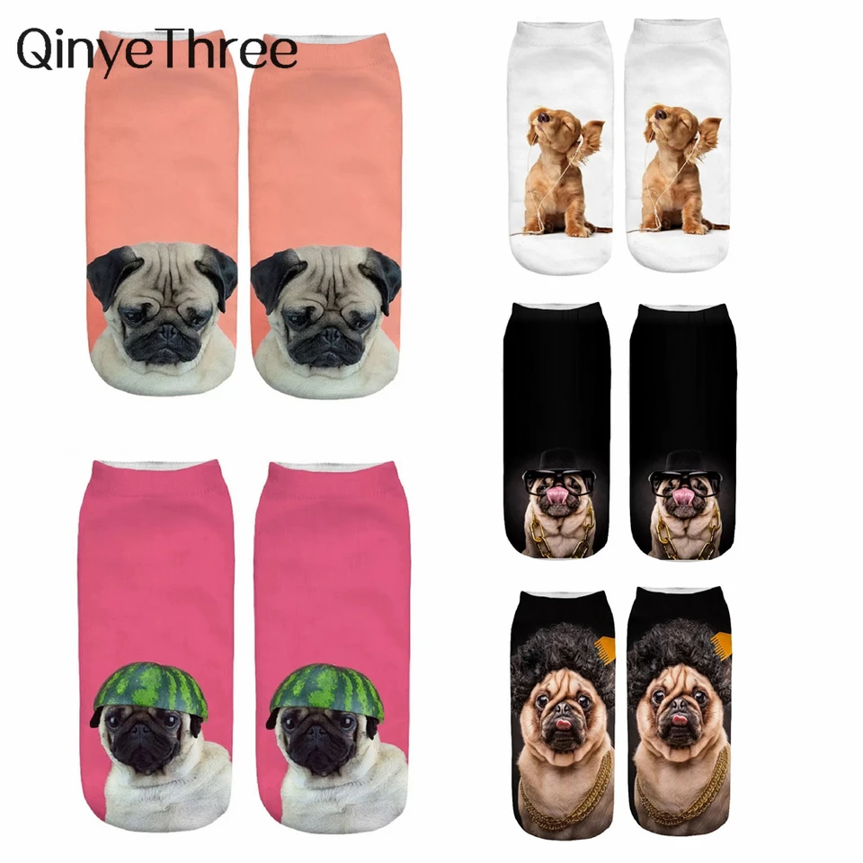 1 pár nových 3D tlačených cool Funny Cosplay Happy Dog Krátke ponožky Casro Shepherd Bulldog Chihuahua Shiba Inu Pomeranian Podle
