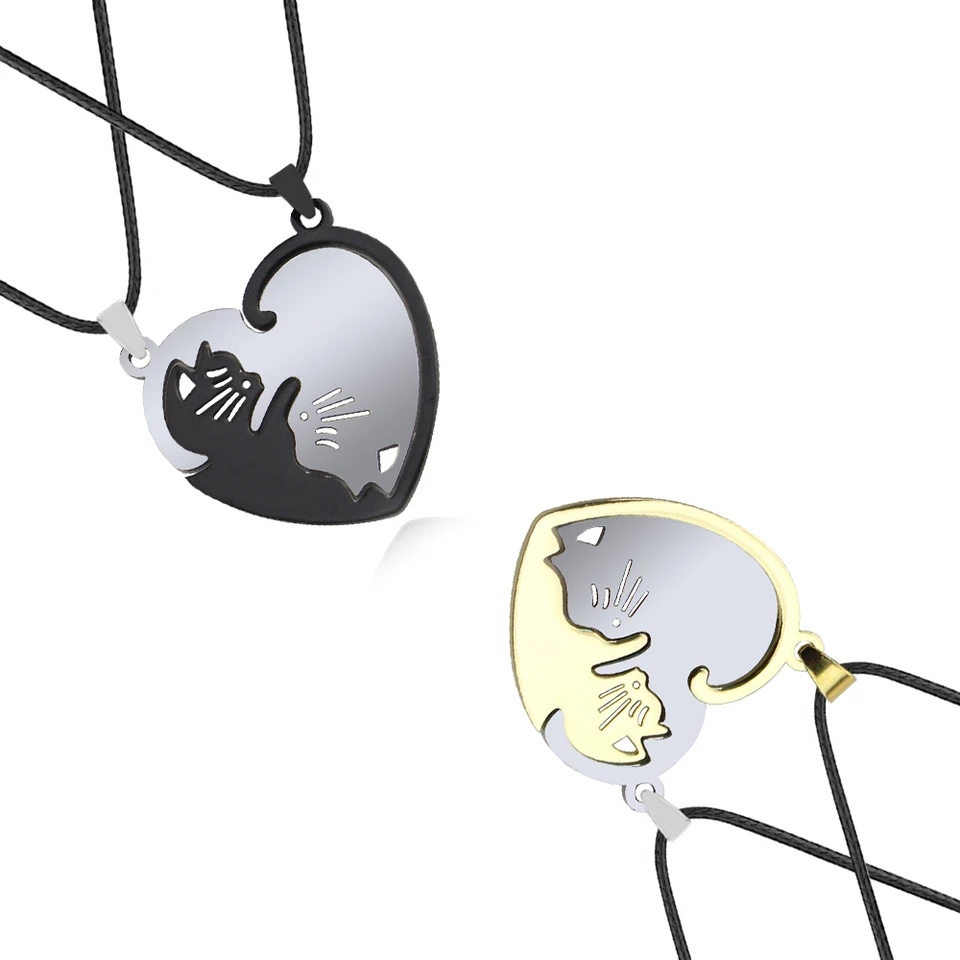 1 pár objatie Love Pet Cat pár náhrdelníka Móda z nehrdzavejúcej ocele Men Ženy najlepší priateľ BFF Pendant Jewelry Gift